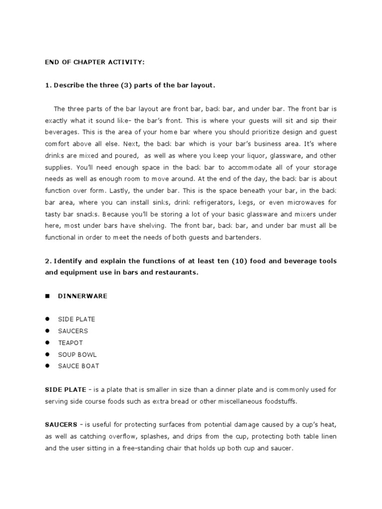 Bar Layout and Essential Tools Guide | PDF | Tableware | Food And Drink
