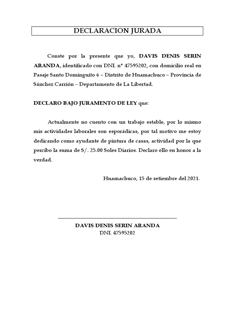 Declaración Jurada de Ingresos 2021 | PDF