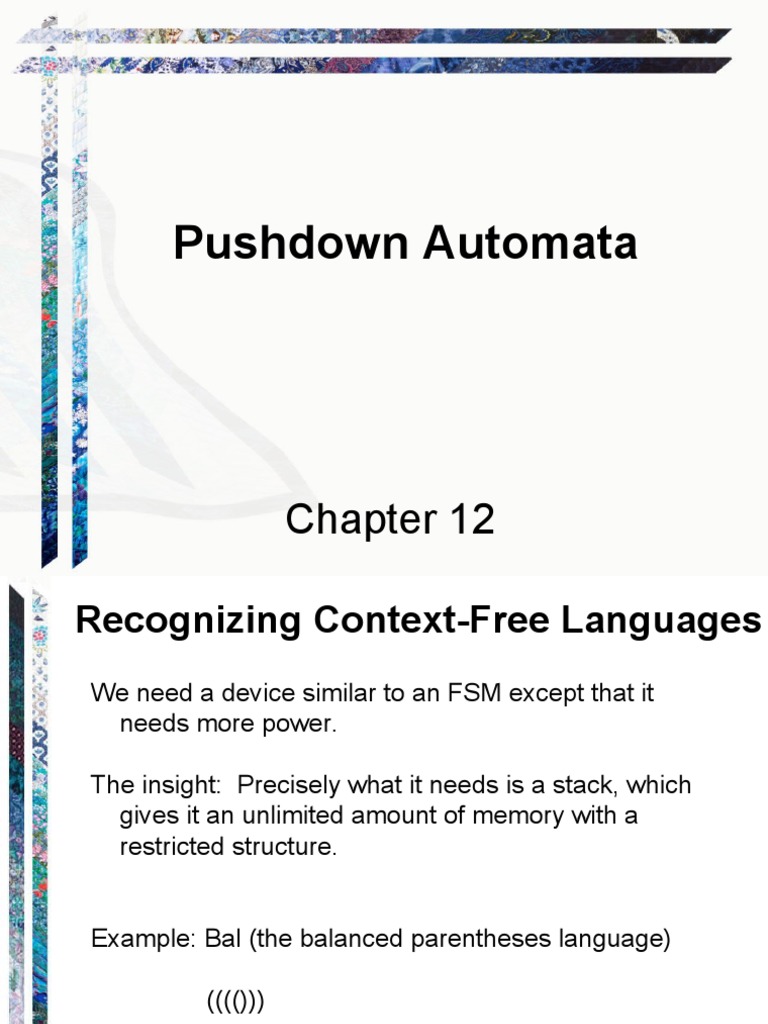 CH 12 PDAs PDF Automata Theory Theoretical Computer Science