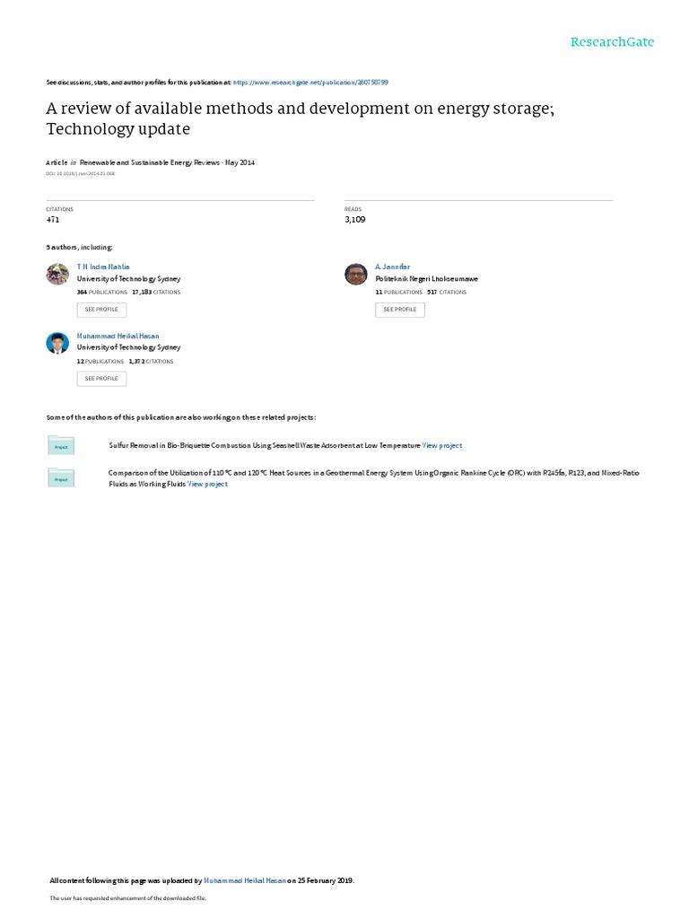 A Review of Available Methods and Development On Energy Storage ...