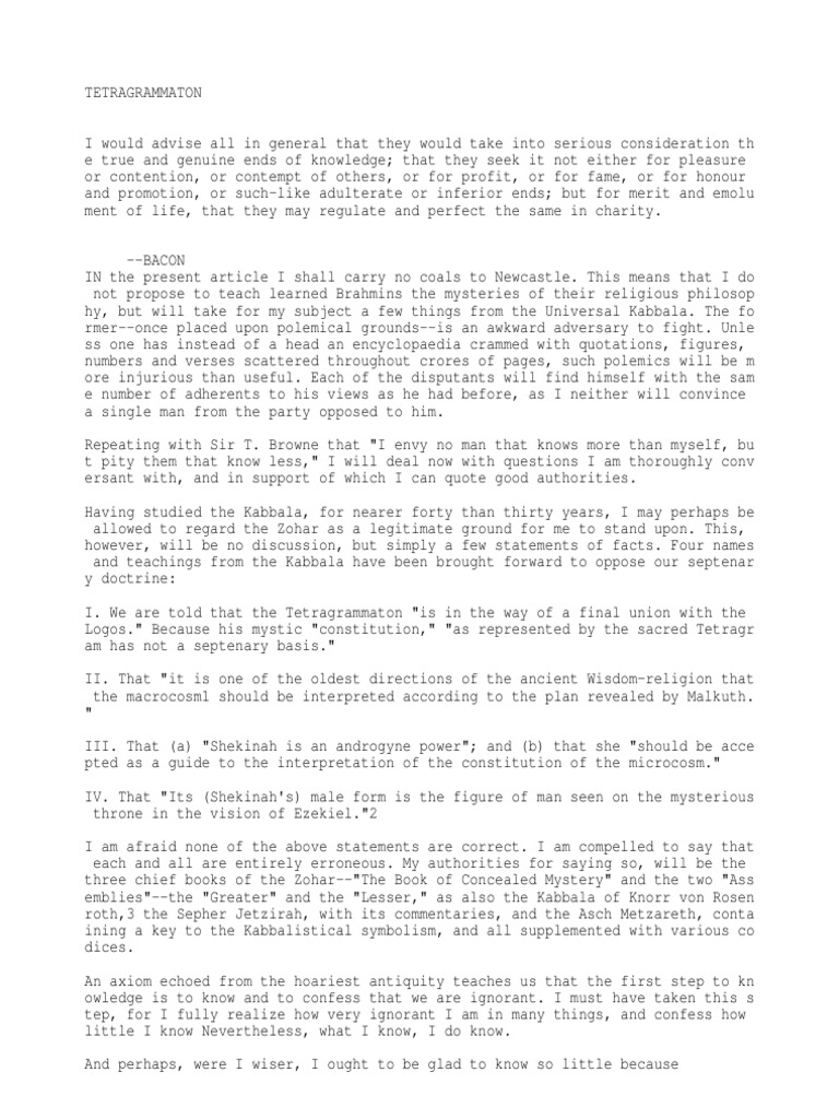 Understanding the Tetragrammaton in Kabbalah | PDF | Kabbalah ...