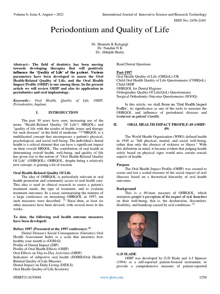 Impact of Oral Health on Quality of Life | PDF | Periodontology | Dentistry