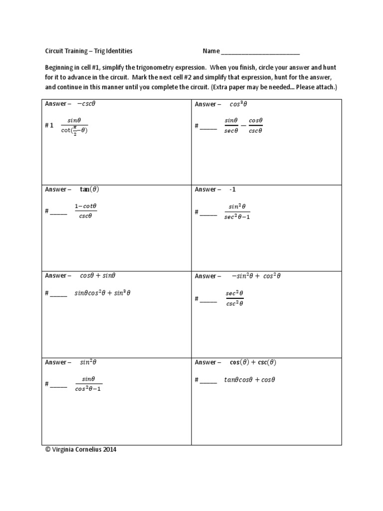 Circuit Training Trigonometric Identities | PDF | Teaching Methods ...