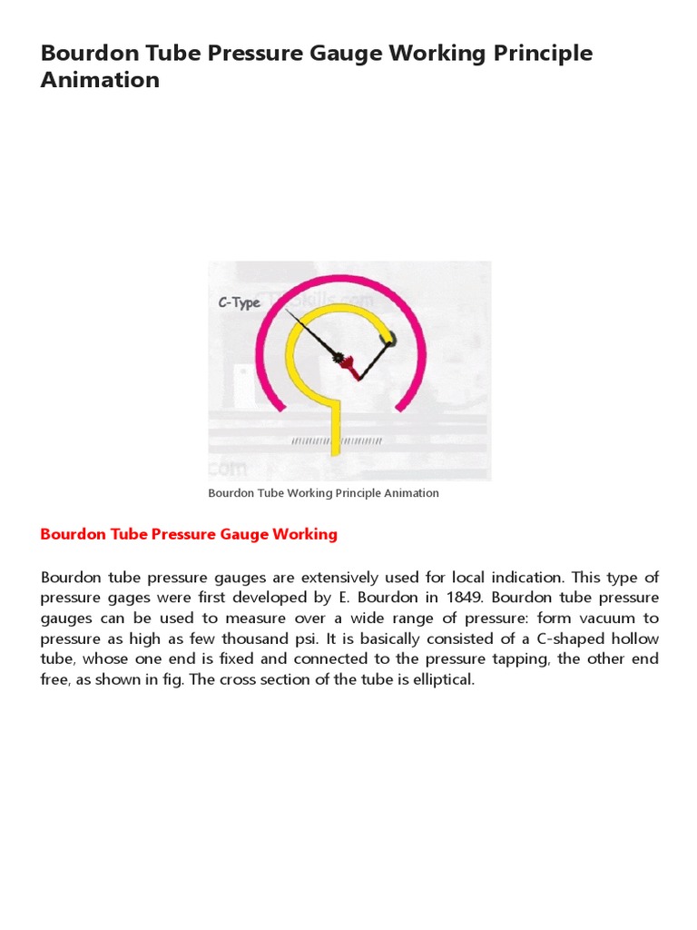 Bourdon Tube Pressure Gauge Working Principle Animation PDF