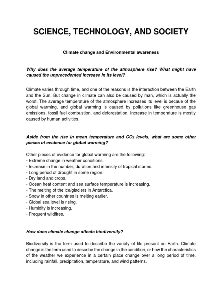 Climate Change and Environmental Awareness | PDF | Wellness | Science ...