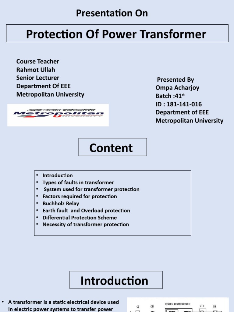 Power Transformer Protection Presentation PDF Transformer Relay