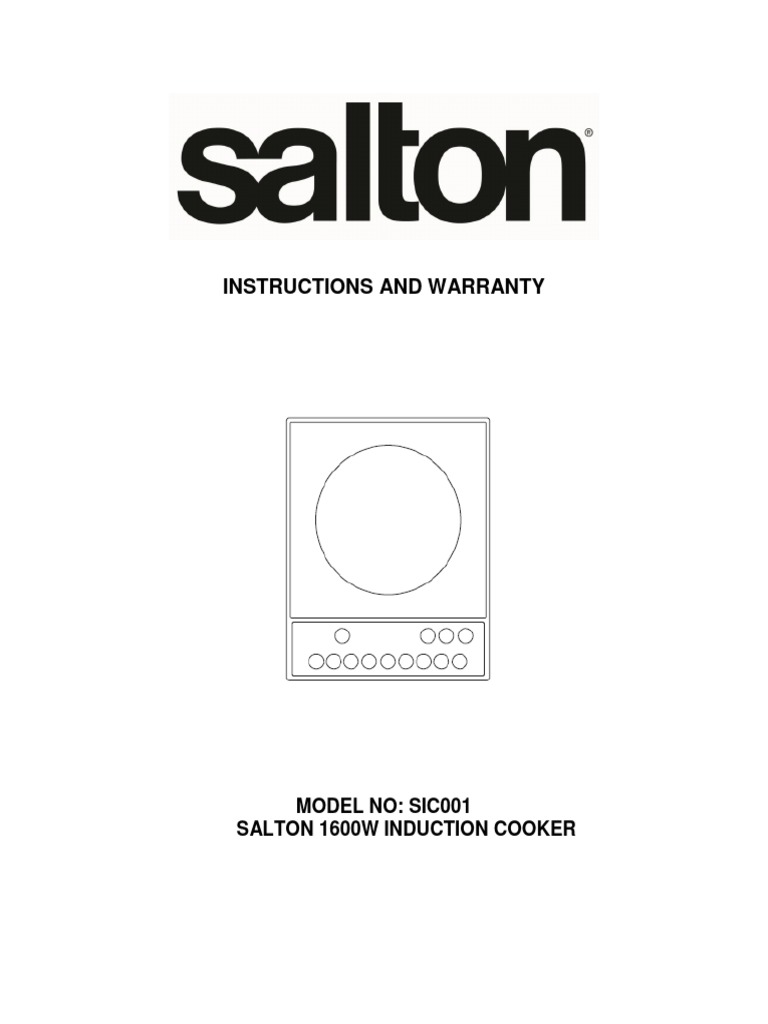 SIC001 Salton Induction Cooker Instruction Manual PDF Cookware And