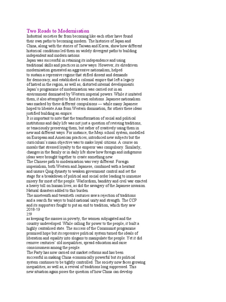 Two Roads To Modernisation Pdf Empire Of Japan Modernization Theory