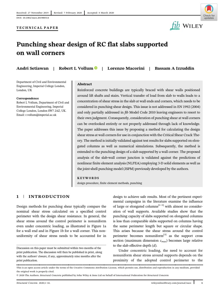Punching Shear Design of RC Flat Slabs Supportedon Wall Corners PDF