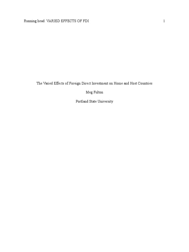 The Varied Effects of Foreign Direct Investment On Home and Host ...