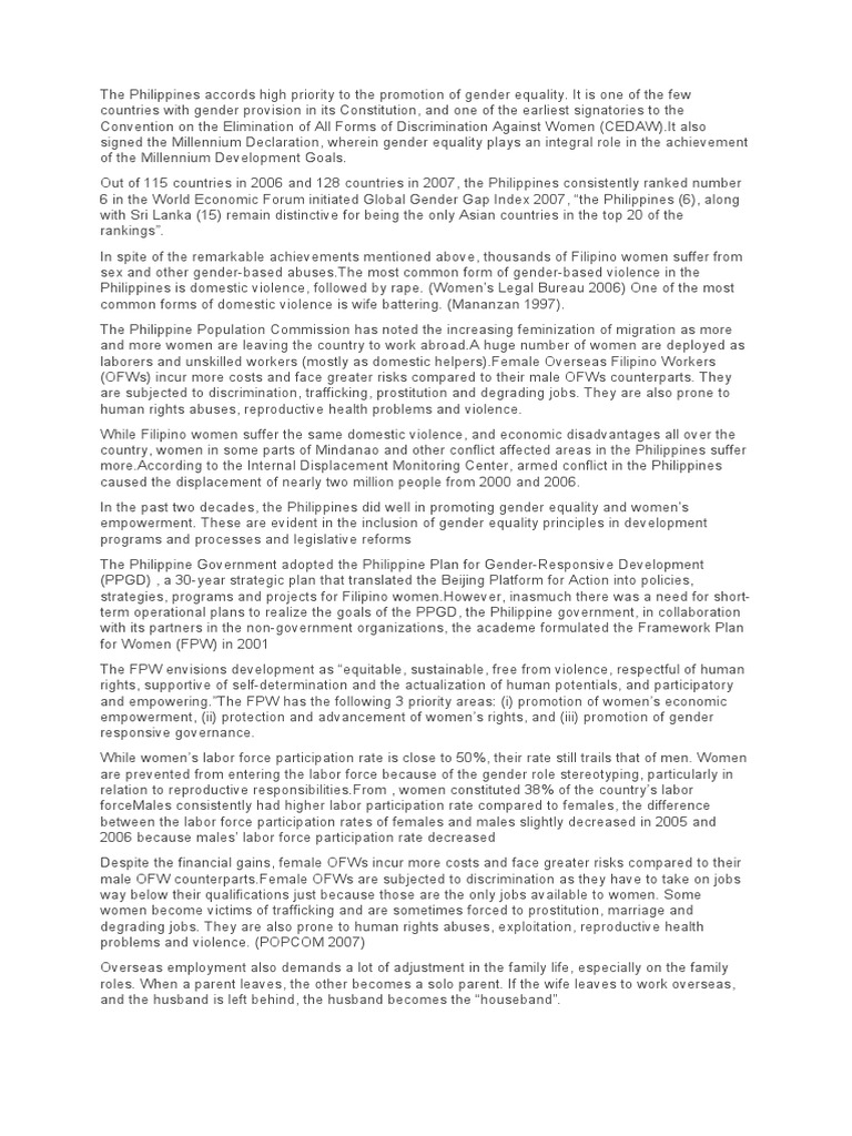 Gender Challenges in the Philippines | PDF | Philippines | Gender Equality