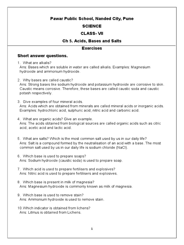 Pawar Public School, Nanded City, Pune Science ClassVii CH 5. Acids