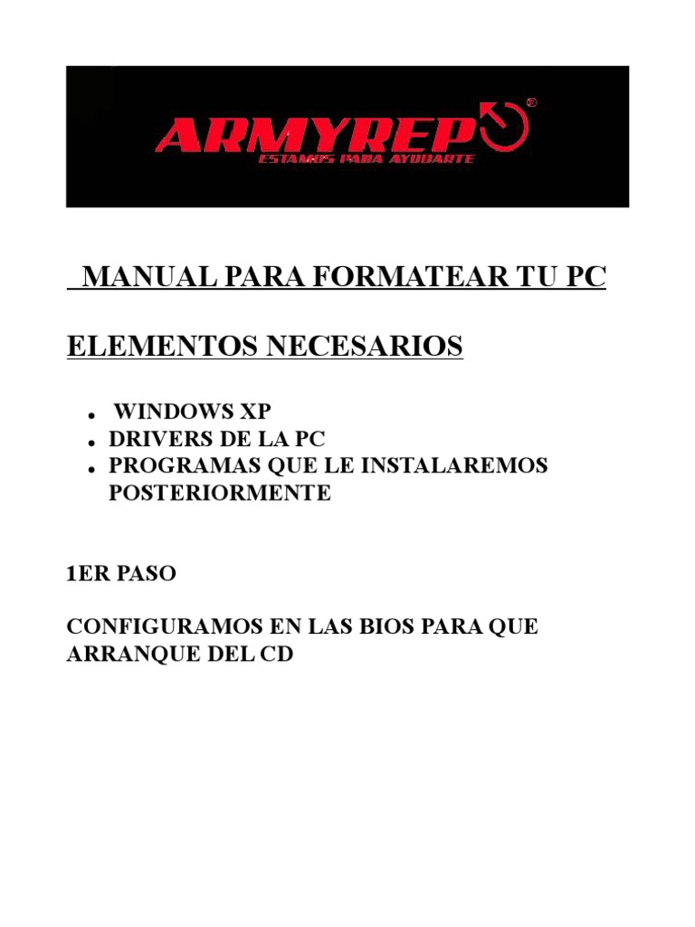 Como Formatear Una PC | PDF | Arranque | Compatibles con PC Ibm