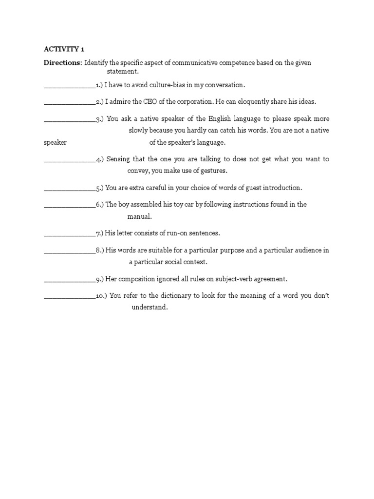 Communicative Competence Activities | PDF