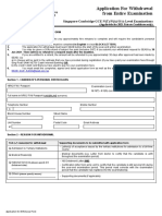 Application For Withdrawal From Entire Examination: Singapore-Cambridge GCE N (T) /N (A) /O/A-Level Examinations