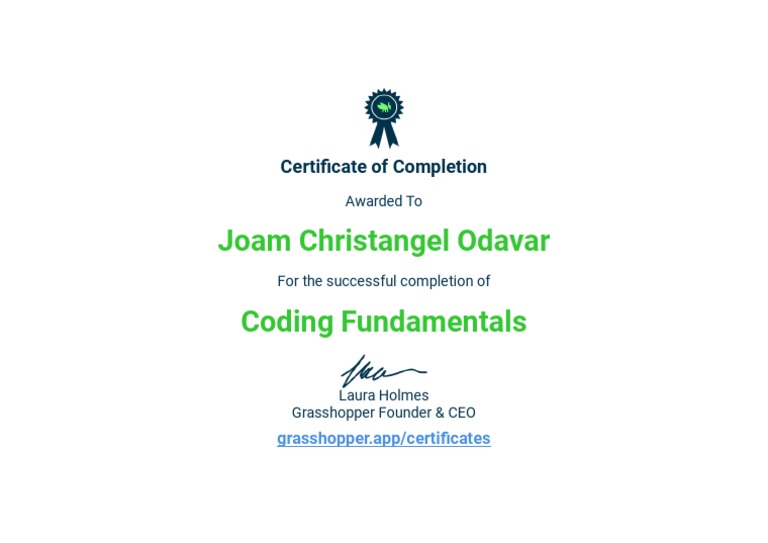 Joam Christangel Odavar Coding Fundamentals: Certificate of Completion ...