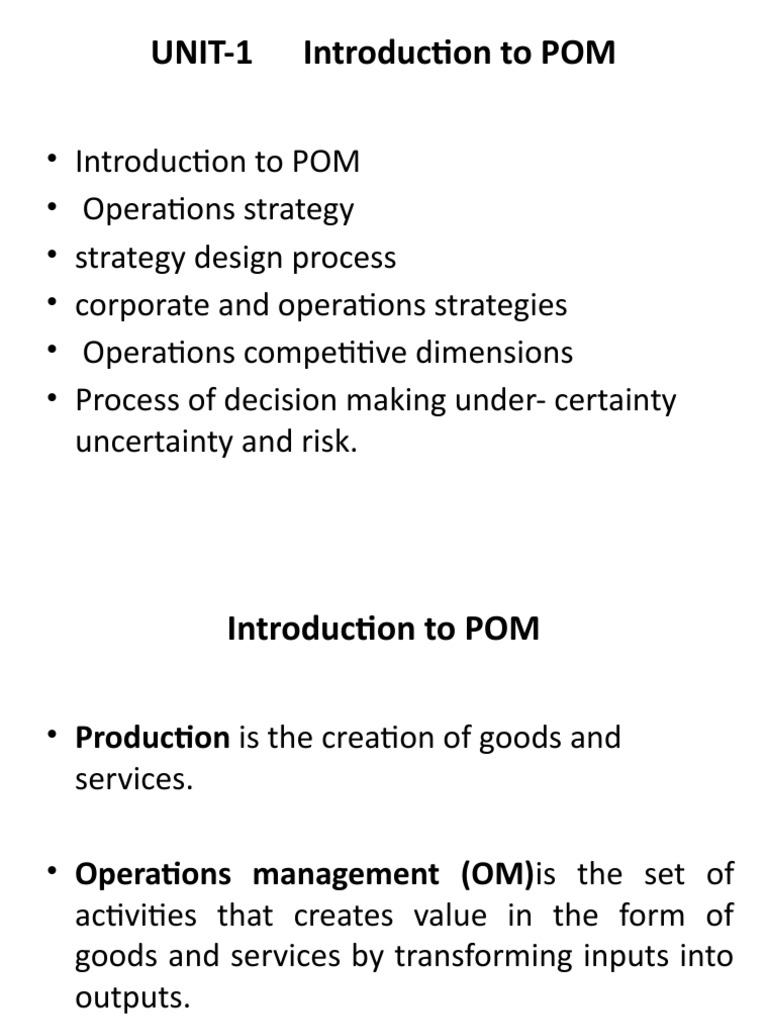 1.2 Introduction To Pom | PDF | Employment | Economics