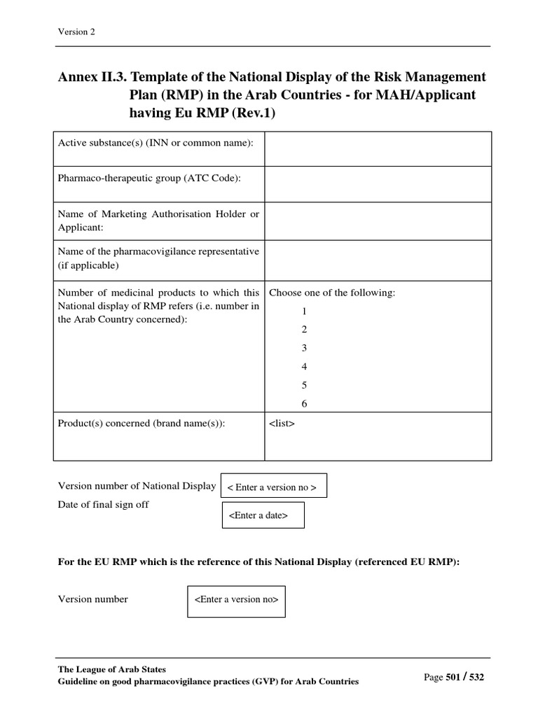 Arab Countries RMP Template Guidelines | PDF | Pharmacovigilance | Risk