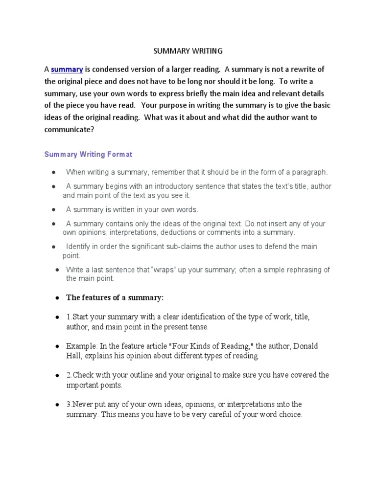 Summary Writing Guidelines and Format | PDF