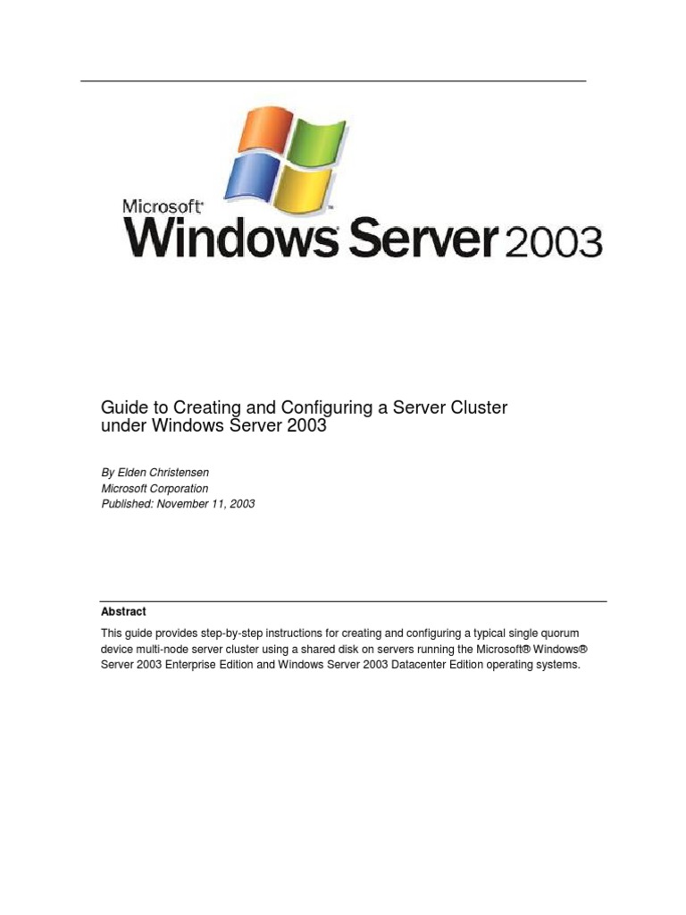 Configuring A Cluster | PDF | Computer Cluster | Windows Server 2003