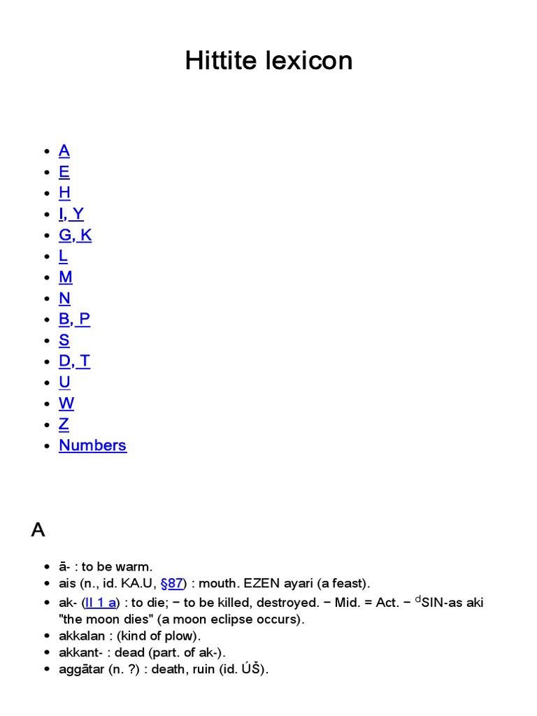 Hittite Language Lexicon Overview | PDF | Art