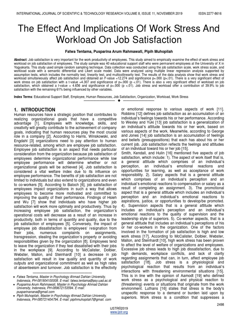 The Effect and Implications of Work Stress and Workload On Job ...