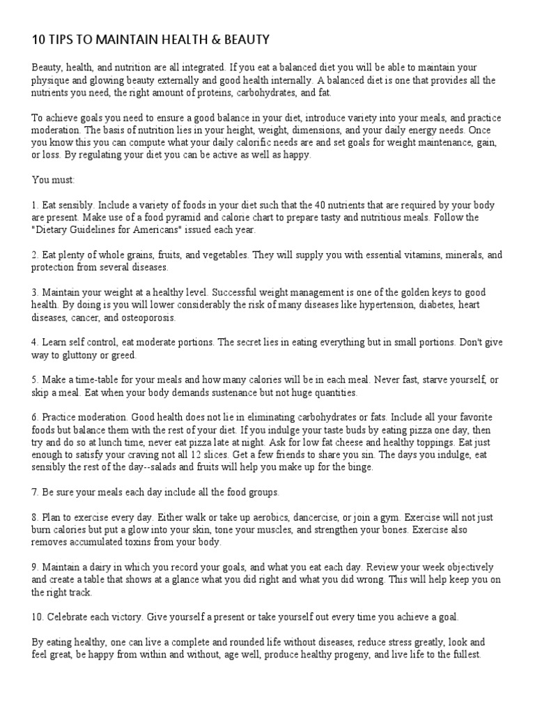 10 Tips To Maintain Health | PDF | Diet & Nutrition | Diet (Nutrition)