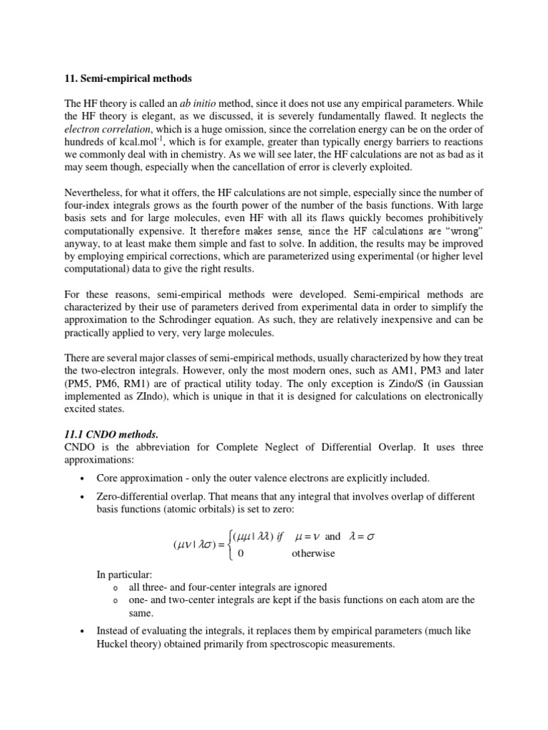 Overview of Semi-Empirical Methods | PDF | Computational Chemistry ...
