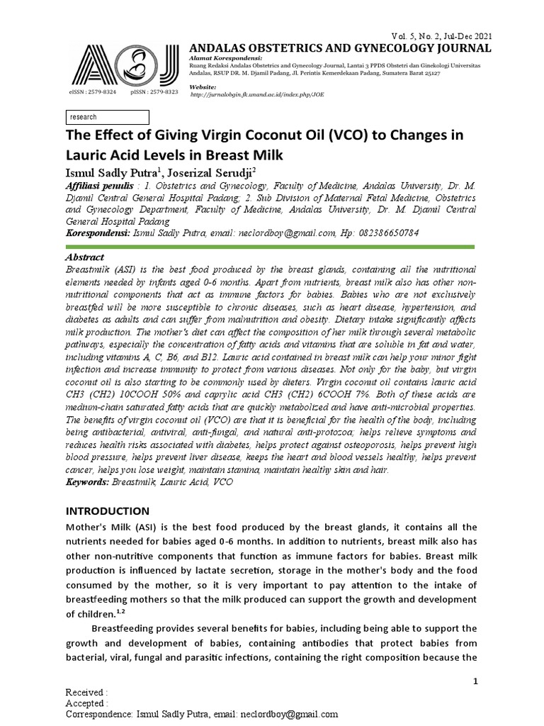 The Effect of Giving Virgin Coconut Oil (VCO) to Changes in Lauric Acid