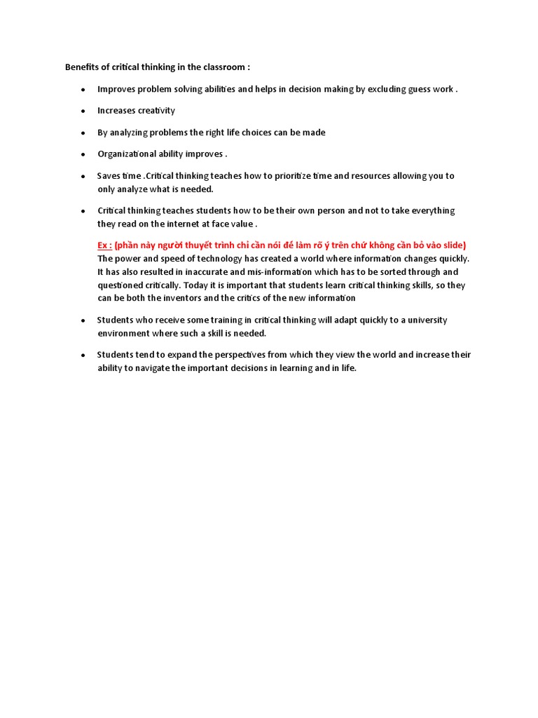Benefits of Critical Thinking in Education | PDF