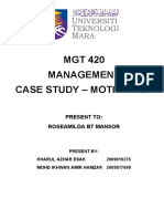 MGT 420 Management Case Study - Motivation: Present To: Roseamilda BT Mansor