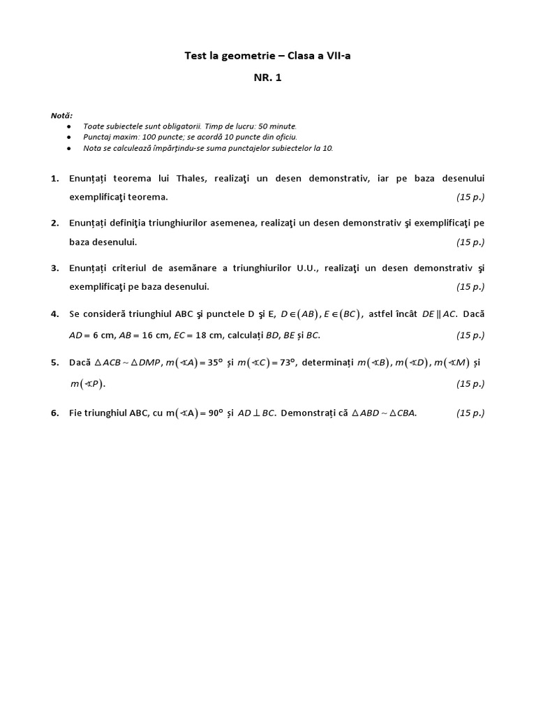 Test cls7 Asemanare | PDF