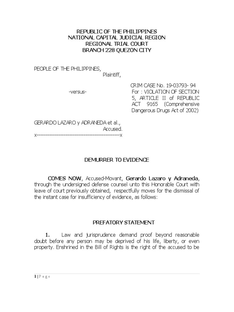 Demurrer to Evidence in Drug Case | PDF | Presumption Of Innocence ...