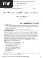 Sap Hana Consultant Resume Example