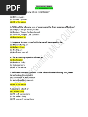 The Accounting Education EPFO Accounting MCQ QUIZ | PDF | Debits 