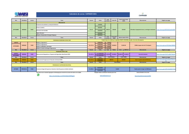 Calendario PDF Seguridad y salud ocupacional Ciencias de la Salud