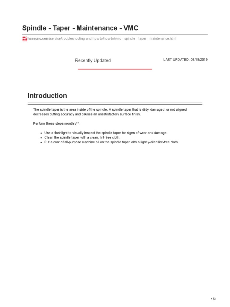 Spindle Taper Maintenance VMC PDF Mechanical Engineering