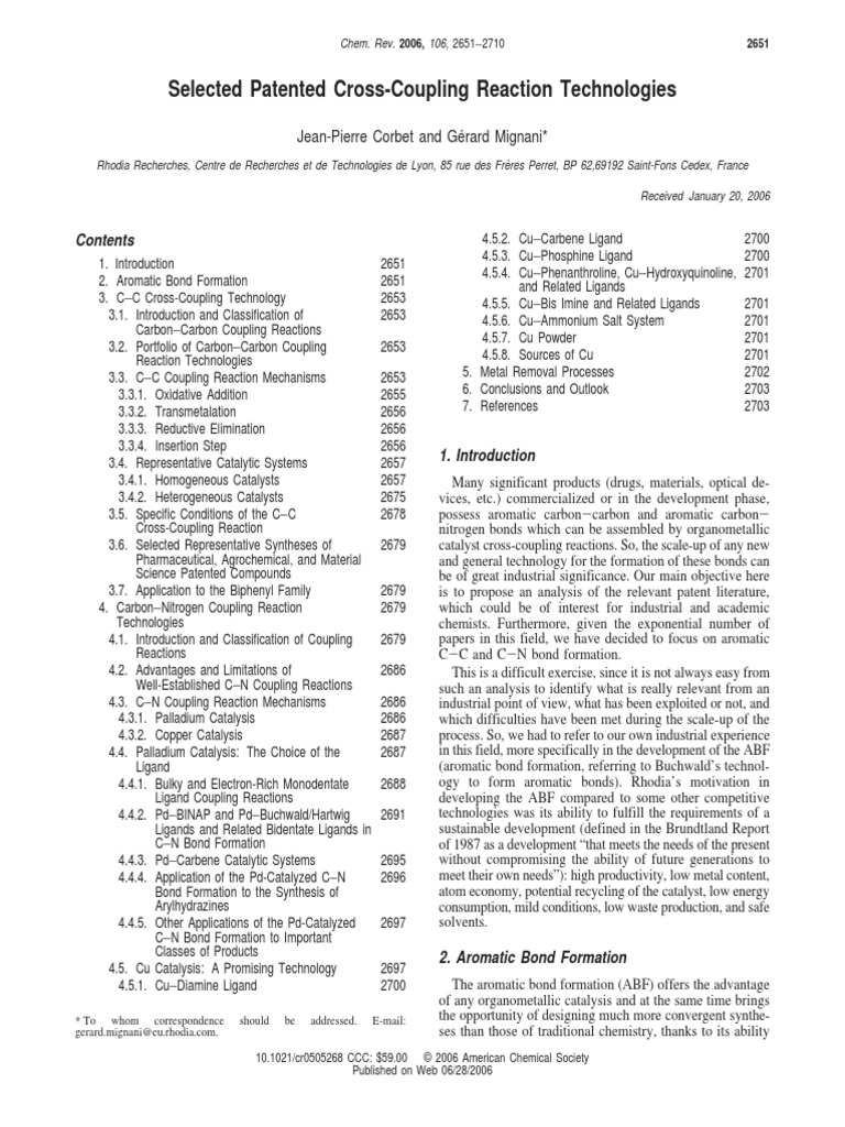 Selected Patented CrossCoupling Reaction Technologies PDF Chemical