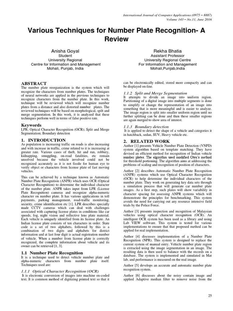 Number Plate Recognition Review | PDF | Optical Character Recognition ...