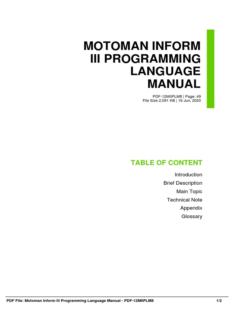 Motoman Inform Iii Programming Language Manual: Table of Content | PDF