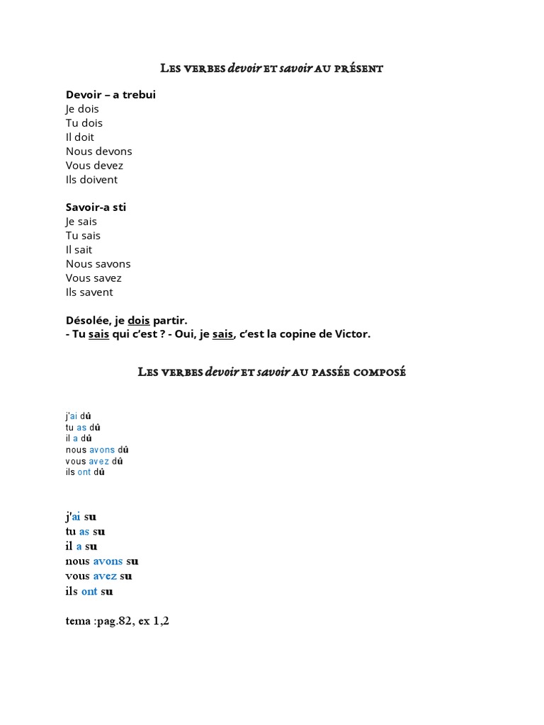 Devoir et Savoir au Présent et Passé | PDF | Arts du langage et ...