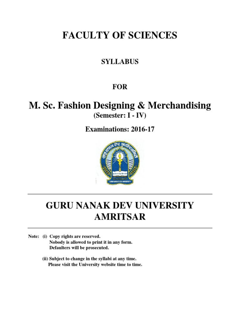 Msc Fashion Designing And Merchandising Semester I To Iv Pdf