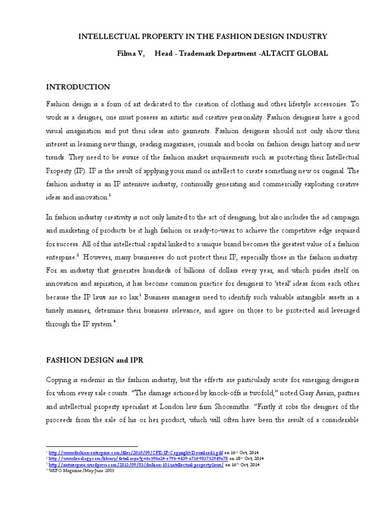 Intellectual Property in The Fashion Design Industry | PDF ...