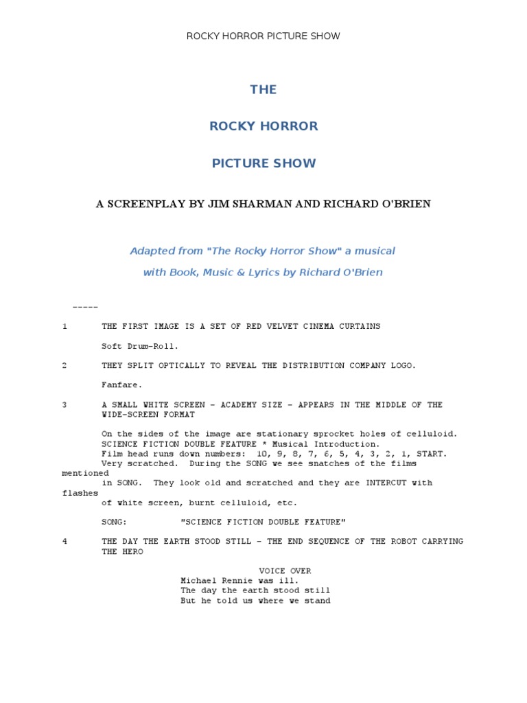 Rocky Horror Picture Show Screenplay | PDF