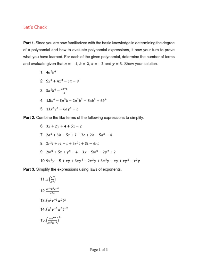 Polynomial Evaluation and Simplification Guide | PDF | Teaching Methods ...