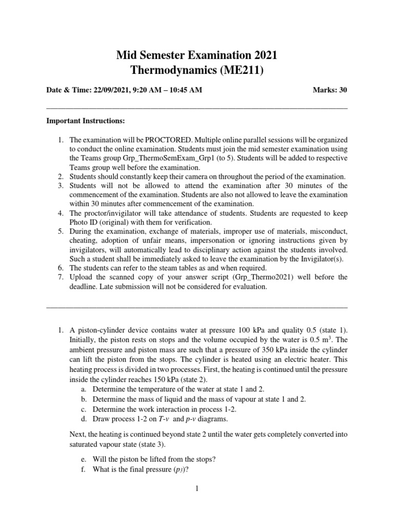 Thermodynamics Midterm Exam Details | PDF | Mechanical Engineering ...