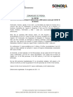 16-08-21 Confirma Secretaría de Salud 13 defunciones y 398 nuevos casos por COVID-19 en Sonora