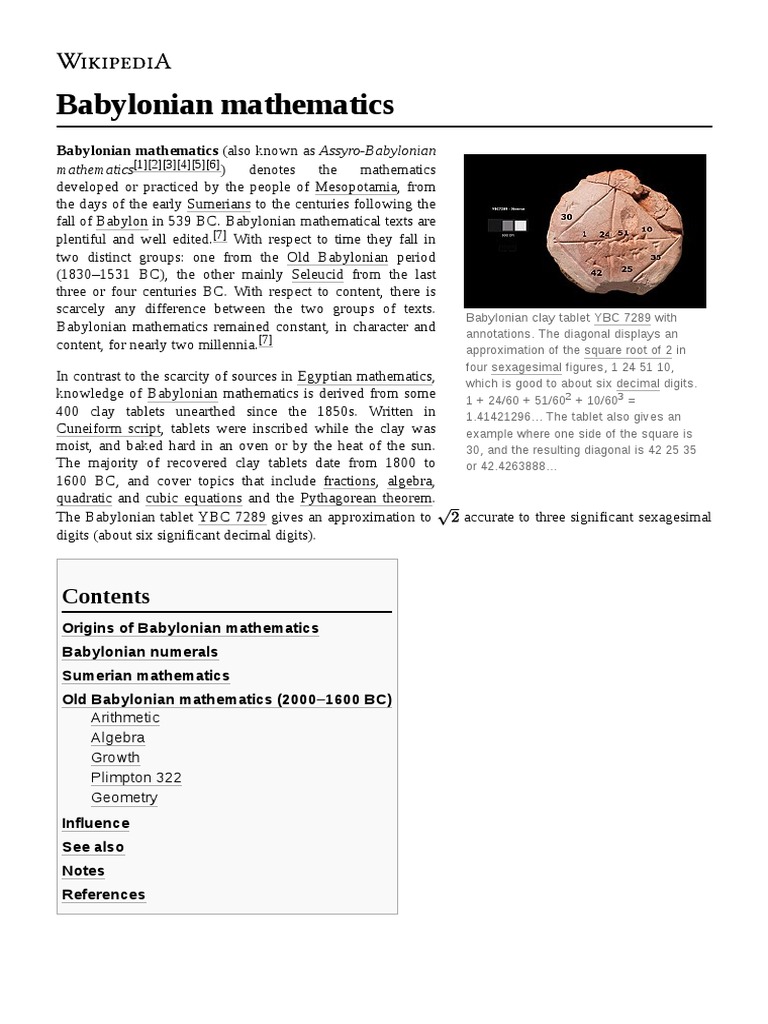 Babylonian Mathematics (Also Known As Assyro-Babylonian | PDF | Mathematics