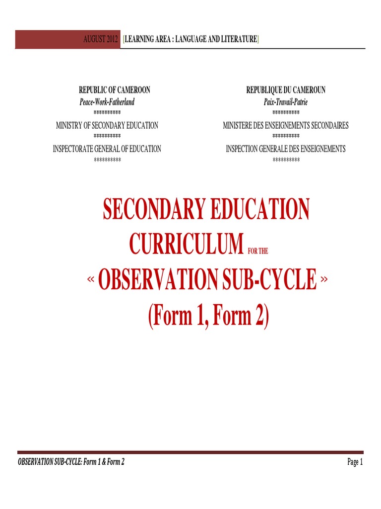 Cameroon Secondary Education Curriculum For English Language And