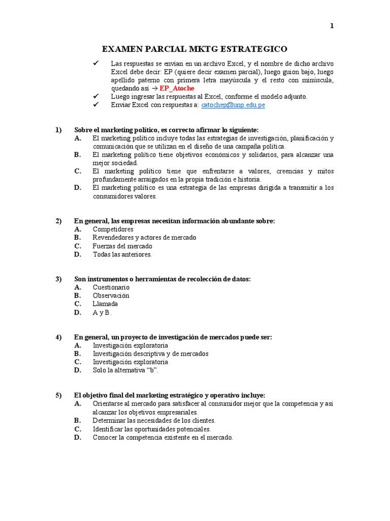 Examen Parcial de Marketing Estratégico | PDF | Marketing | Mercado ...